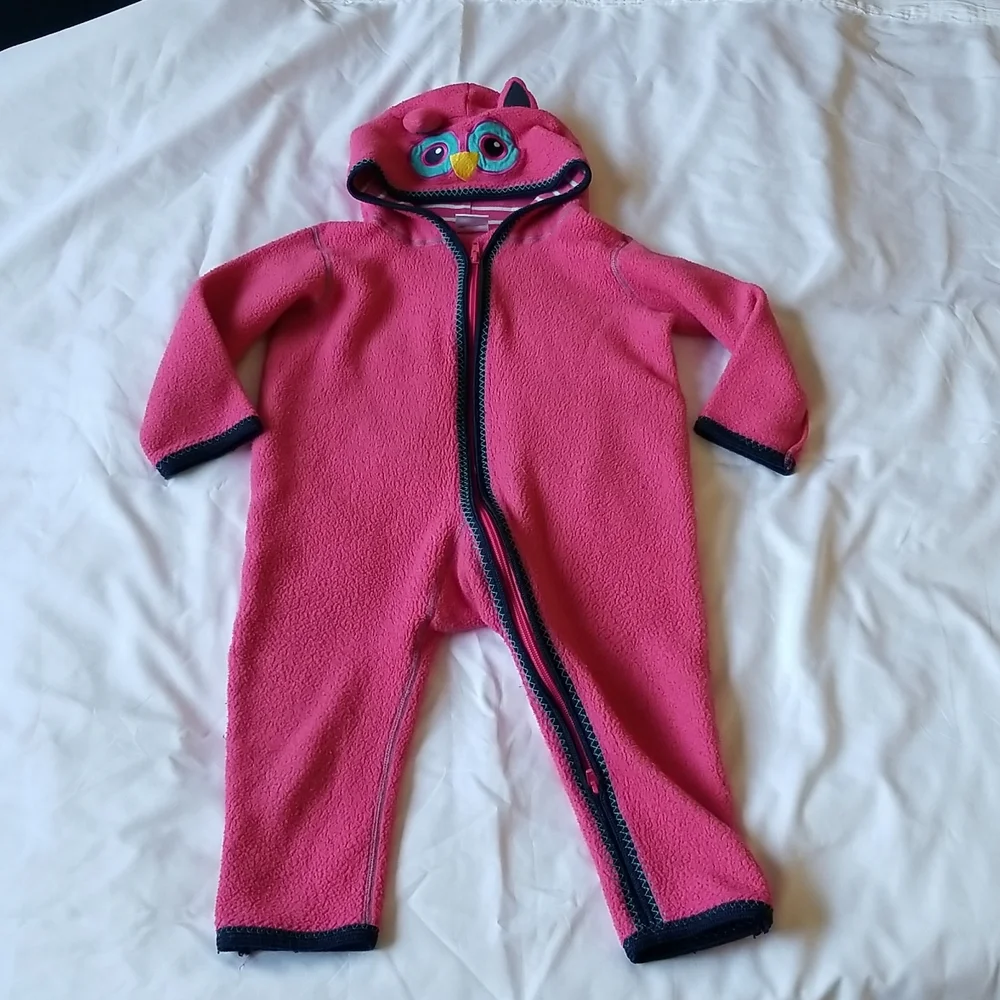 Hanna Andersson Pink Owl Fleece Onesie - Size 18-24 months or 80cm